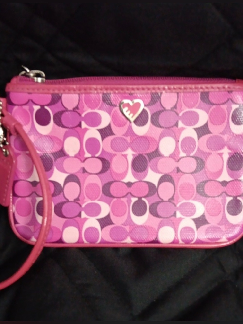 Vintage Coach Pink Signature Wristlet with Heart Charm